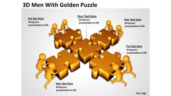 Business People 3d Men With Golden Puzzle PowerPoint Templates Ppt Backgrounds For Slides