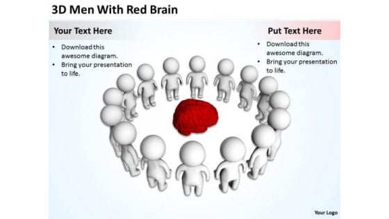 Business People 3d Men With Red Brain PowerPoint Templates Ppt Backgrounds For Slides