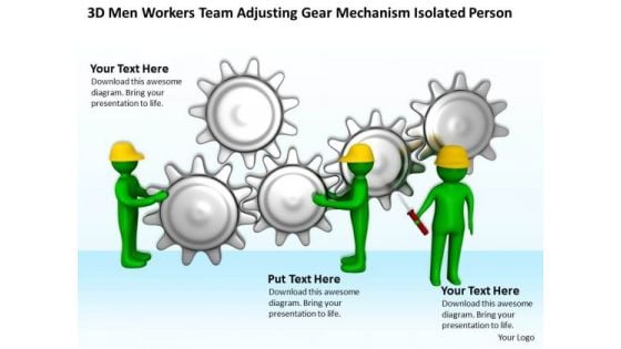 Business People 3d Men Workers Team Adjusting Gear Mechanism Isolated Person PowerPoint Templates