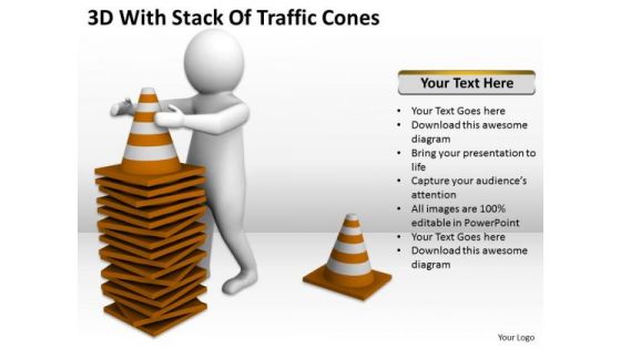 Business People 3d With Stack Of Traffic Cones PowerPoint Templates Ppt Backgrounds For Slides