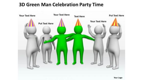 Business People Clip Art 3d Green Man Celebration Party Time PowerPoint Templates