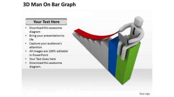 Business People Clip Art 3d Man On Bar Graph PowerPoint Slides