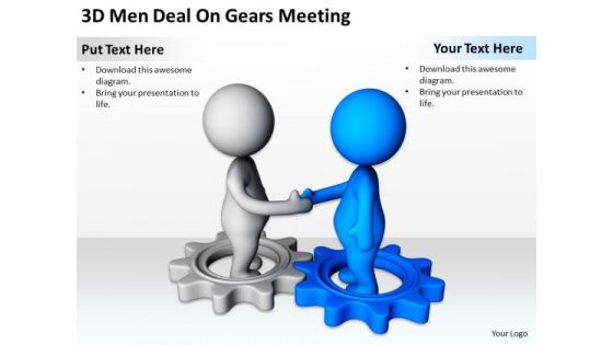 Business People Clip Art 3d Men Deal On Gears Meeting PowerPoint Slides