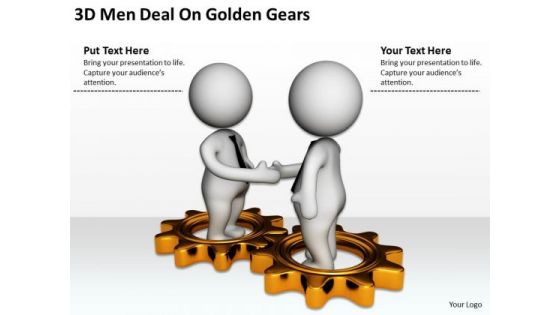 Business People Clip Art 3d Men Deal On Golden Gears PowerPoint Slides