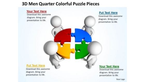 Business People Clip Art 3d Men Quarter Colorful Puzzle Pieces PowerPoint Slides