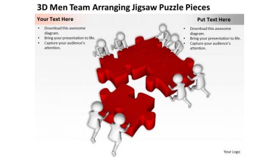 Business People Clip Art 3d Men Team Arranging Jigsaw Puzzle Pieces PowerPoint Slides