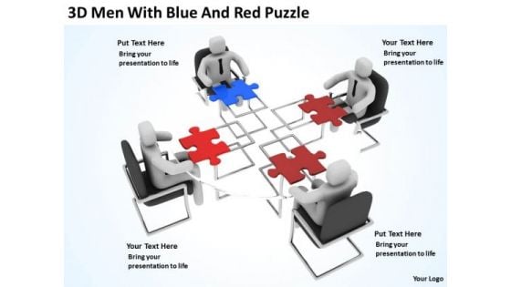 Business People Clip Art 3d Men With Blue And Red Puzzle PowerPoint Slides