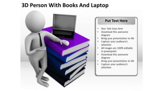 Business People Clip Art 3d Person With Books And Laptop PowerPoint Slides