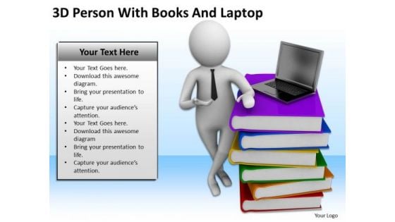 Business People Clip Art 3d Person With Stack Of Books And Laptop PowerPoint Slides