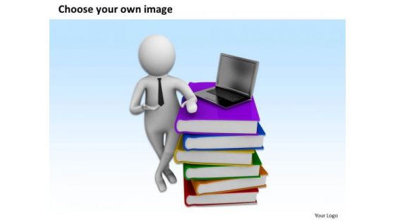 Business People Clip Art 3d Person With Stack Of Books And Laptop PowerPoint Slides