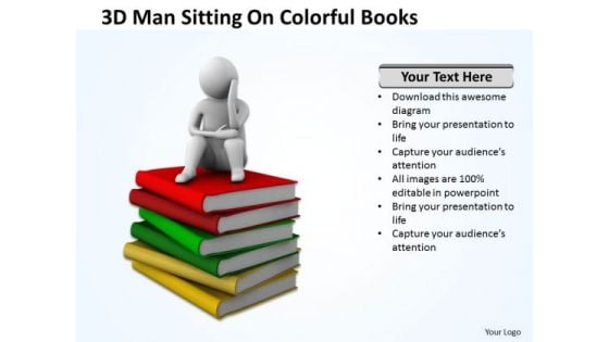 Business People Clipart 3d Man Sitting On Colorful Books PowerPoint Templates