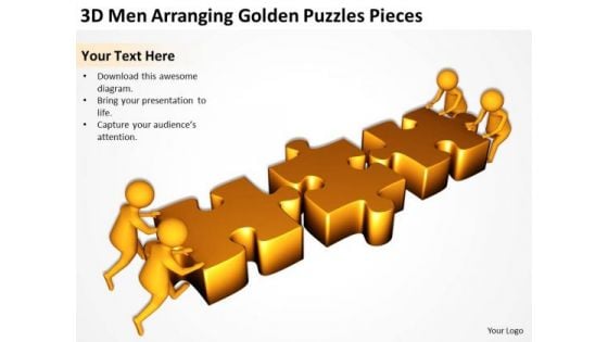 Business People Clipart 3d Men Arranging Golden Puzzles Pieces PowerPoint Templates