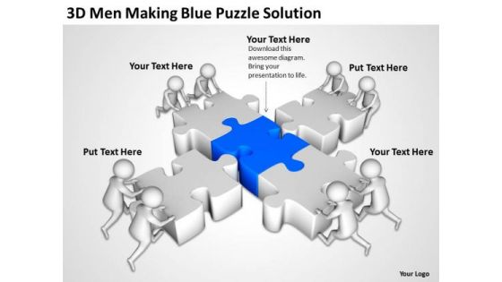 Business People Clipart 3d Men Making Blue Puzzle Solution PowerPoint Templates