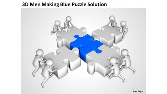 Business People Clipart 3d Men Making Blue Puzzle Solution PowerPoint Templates