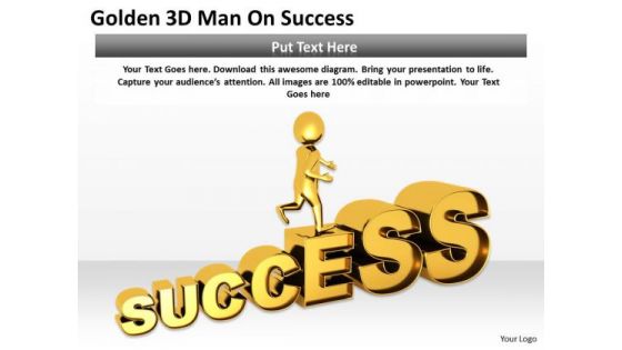 Business People Clipart Golden 3d Man On Success PowerPoint Slides