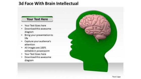 Business People Images 3d Face With Brain Intellectual PowerPoint Slides