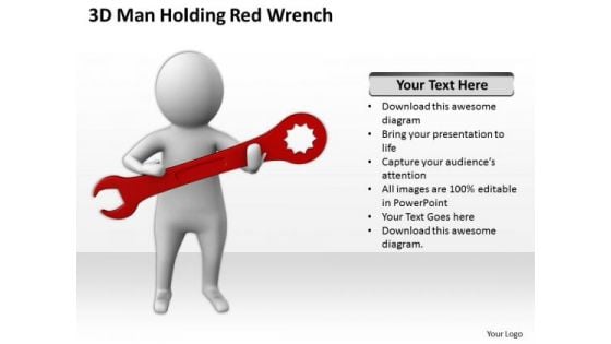 Business People Images 3d Man Holding Red Wrench PowerPoint Slides