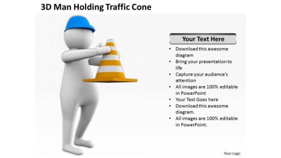 Business People Images 3d Man Holding Traffic Cone PowerPoint Slides
