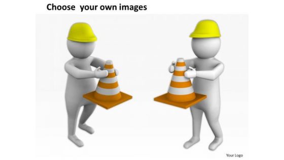 Business People Images 3d Man Holding Traffic Cone PowerPoint Slides