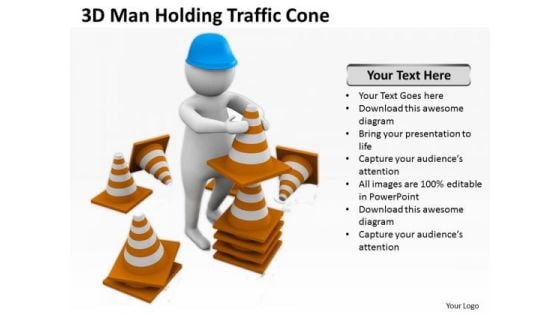 Business People Images 3d Man Holding Traffic Cones PowerPoint Slides