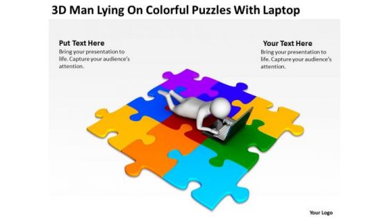 Business People Images 3d Man Lying On Colorful Puzzles With Laptop PowerPoint Slides