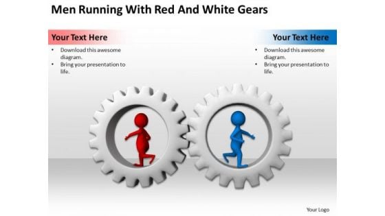 Business People Images 3d Men Running With Red And White Gears PowerPoint Slides