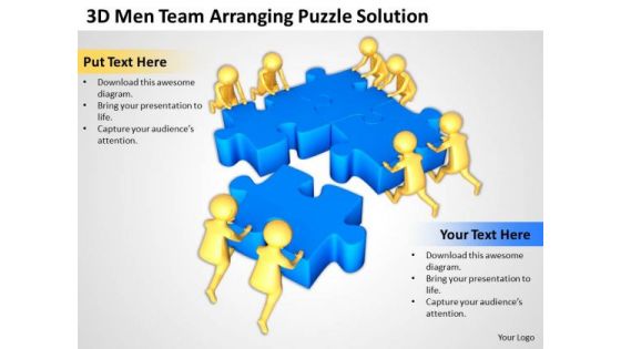 Business People Images 3d Men Team Arranging Puzzle Solution PowerPoint Slides