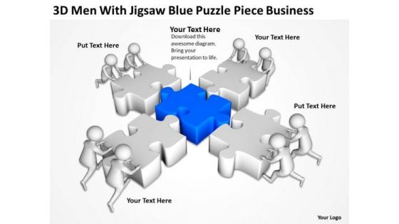 Business People Images 3d Men With Jigsaw Blue Puzzle Piece PowerPoint Slides