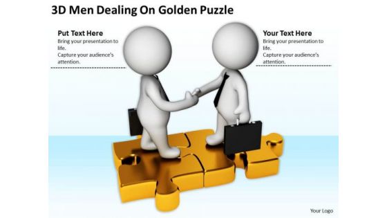 Business People Images Men Dealing On Golden Puzzle PowerPoint Templates Ppt Backgrounds For Slides