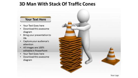 Business People Man With Stack Of Traffic Cones PowerPoint Templates Ppt Backgrounds For Slides