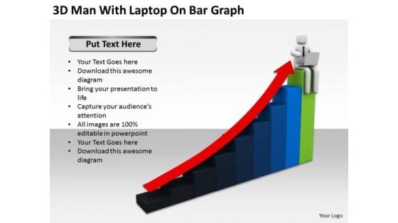 Business People Pictures 3d Man With Laptop On Bar Graph PowerPoint Slides