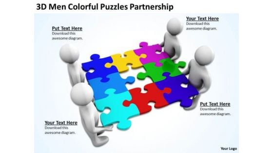 Business People Pictures 3d Men Colorful Puzzles Partnership PowerPoint Templates