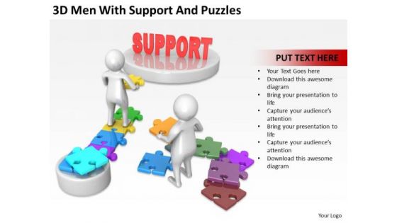 Business People Pictures 3d Men With Support And Puzzles PowerPoint Templates