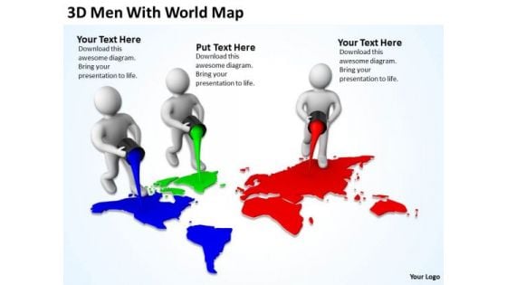 Business People Pictures 3d Men With World Map PowerPoint Templates