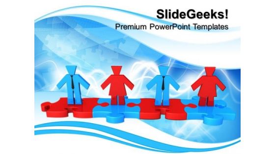 Business People Standing On Puzzle Teamwork PowerPoint Templates And PowerPoint Themes 0712