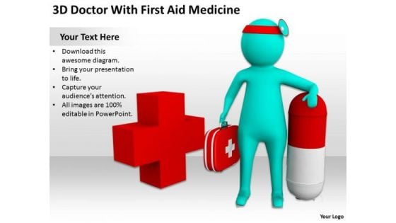 Business People Vector 3d Doctor With First Aid Medicine PowerPoint Slides