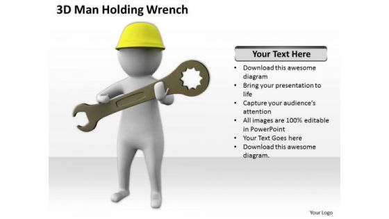 Business People Vector 3d Man Holding Wrench PowerPoint Templates Ppt Backgrounds For Slides