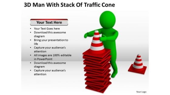 Business People Vector 3d Man With Stack Of Traffic Cones PowerPoint Slides