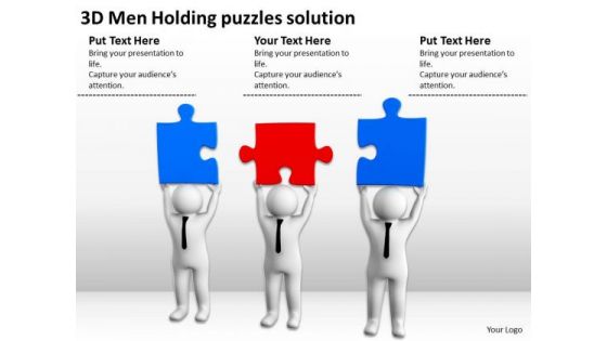 Business People Vector 3d Men Holding Puzzles Solution PowerPoint Templates