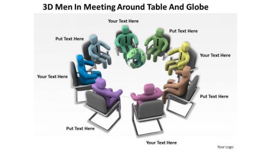 Business People Vector 3d Men Meeting Around Table And Globe PowerPoint Templates