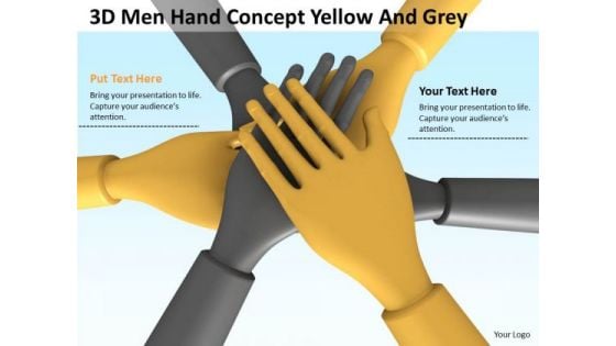 Business People Walking 3d Man Hand Concept Yellow Grey PowerPoint Slides