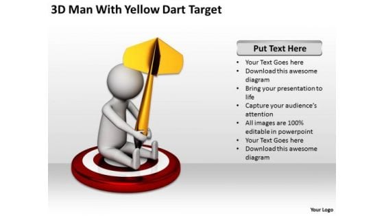 Business People Walking 3d Man With Yellow Dart Target PowerPoint Templates