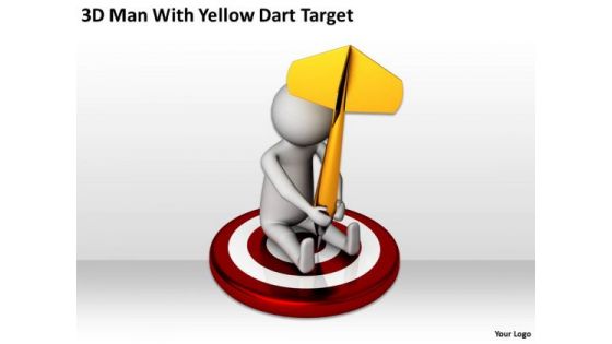 Business People Walking 3d Man With Yellow Dart Target PowerPoint Templates
