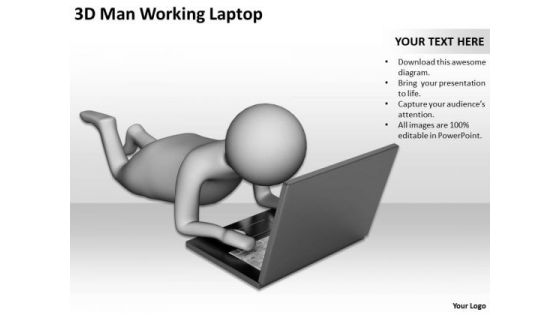 Business People Walking 3d Man Working Laptop PowerPoint Templates