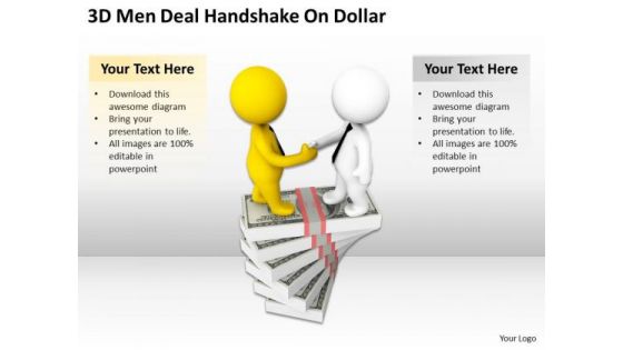 Business People Walking 3d Men Deal Handshake On Dollar PowerPoint Slides