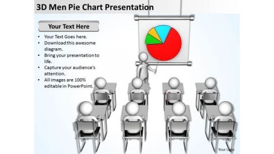 Business People Walking 3d Men Pie Chart Presentation PowerPoint Templates