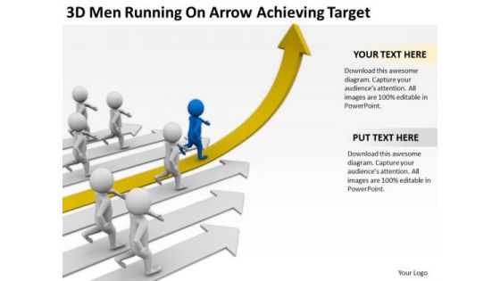 Business People Walking 3d Men Running On Arrow Achieving Target PowerPoint Slides