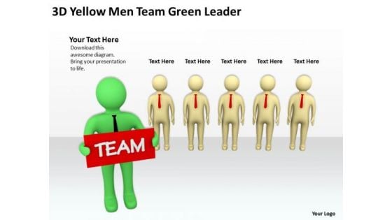 Business People Walking 3d Yellow Men Team Green Leader PowerPoint Templates