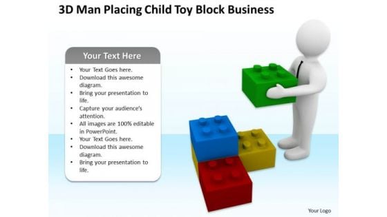 Business People Walking Child Toy Block World PowerPoint Templates Slides