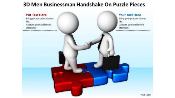 Business People Walking Handshake On Puzzle Pieces PowerPoint Templates Ppt Backgrounds For Slides